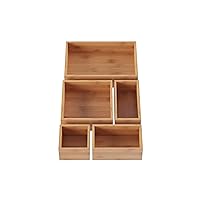 Lavish Home Drawer Organizer – 5 Compartment Modular Natural Wood Bamboo Space Saver Tray Storage for Kitchen, Office, Bedroom and Bathroom