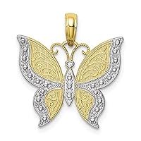 10k Gold Butterfly With Textured Angel Wings Two color Charm Pendant Necklace Jewelry for Women