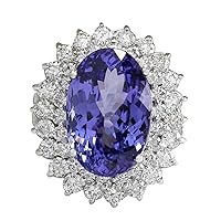 10.62 Carat Natural Blue Tanzanite and Diamond (F-G Color, VS1-VS2 Clarity) 14K White Gold Luxury Cocktail Ring for Women Exclusively Handcrafted in USA