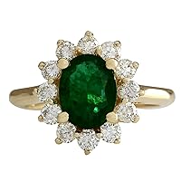 2.35 Carat Natural Green Emerald and Diamond (F-G Color, VS1-VS2 Clarity) 14K Yellow Gold Engagement Ring for Women Exclusively Handcrafted in USA