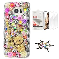 STENES Sparkle Case Compatible with Samsung Galaxy J7 (2018) - Stylish - 3D Handmade Bling Eiffel Tower Bear Rose Flowers Design Cover Case with Screen Protector [2 Pack] - Colorful