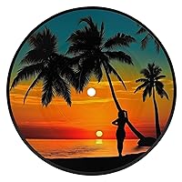 Coaster Heat Resistant Cup Mat Record Coasters for Tabletop Protection Coconut Tree and Girl Non-Slip Coaster Washable Drink Coaster for Coffee Desk Kitchen Home Decor Pad