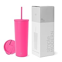 Insulated Tumbler with Lid and Straw | Iced Coffee Cup Reusable Stainless Steel Water Bottle Travel Mug | Gifts for Women Men Her Him | Classic Collection | 24oz | Raspberry Vibes