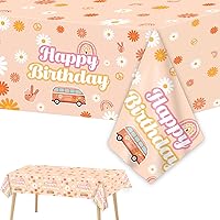 3Pieces Groovy Birthday Party Tablecloth Boho Retro Hippie Themed Party Plastic Table Covers for Kids Girls 60's Birthday Decorations Daisy Flower Party Supplies Favors, 54 x 108 Inches
