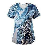 Plus Size Scrubs for Women CNA Printing Conjunto Enfermera Mujer Short Sleeved V Neck with Big Pockets S-5Xl