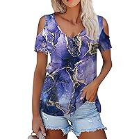 FQZWONG Off The Shoulder Tops for Women Womens Summer Clothes 2024 Casual Short Sleeve Tshirts Shirts Ladies V Neck Blouses