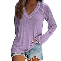 XHRBSI Fall Tshirts for Women 2023 Trendy Long Sleeved T-Shirt V-Neck Halloween Print Casual Top