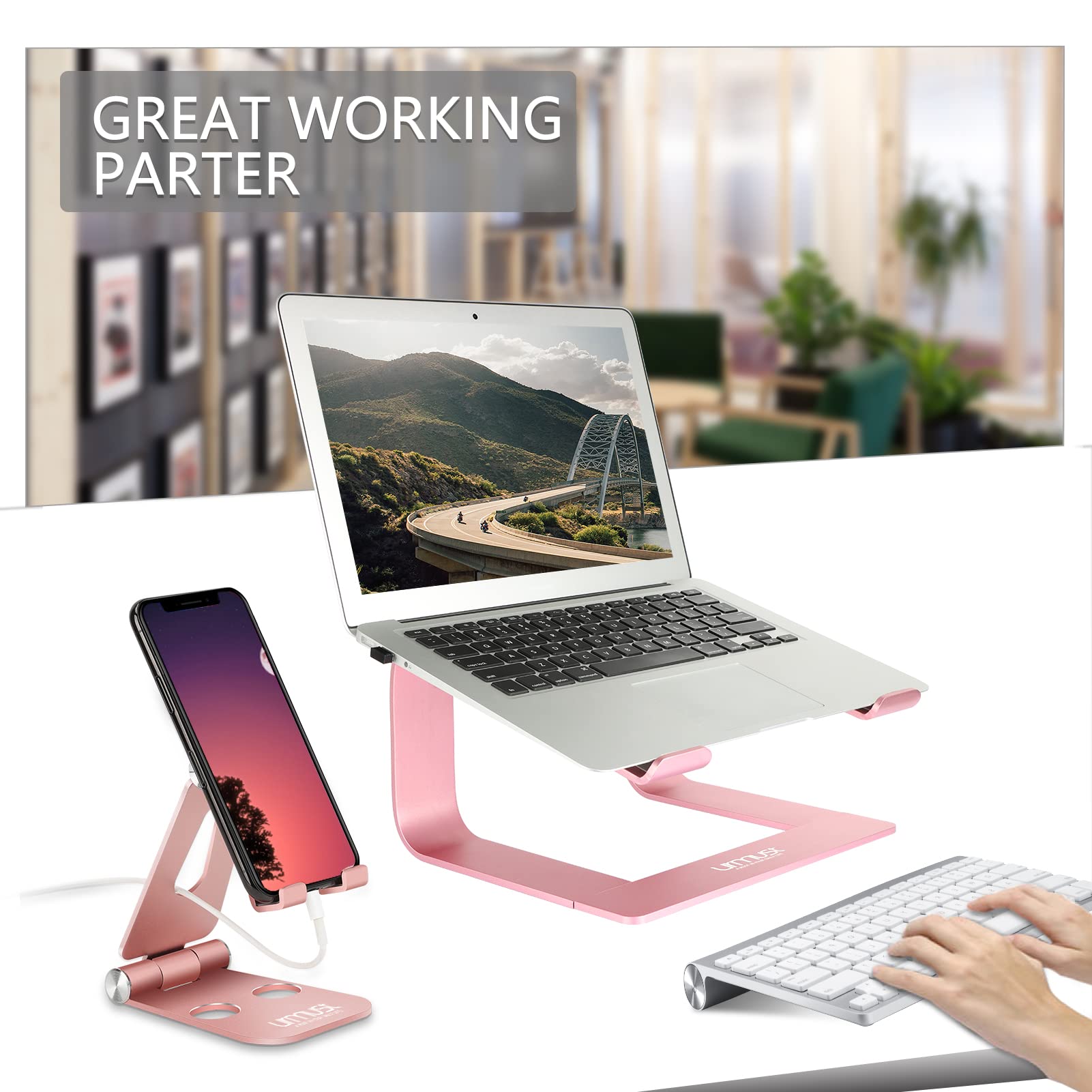Urmust Laptop Stand for Desk Aluminum Computer Stand for Laptop Riser Holder Notebook Stand Compatible with MacBook Air Pro, Dell, HP, Lenovo Samsung, Alienware All Laptops 11-15.6