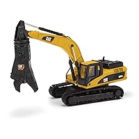 Cat 336D L Hydraulic Excavator with Cat S365C Scrap and Demolition Shear (1:50 Scale), Cat Yellow