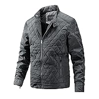 Men Diamond Quilted Bomber Jackets Fall Casual Lightweight Warm Padded Coats Stand Collar Jacket with Zip Pockets