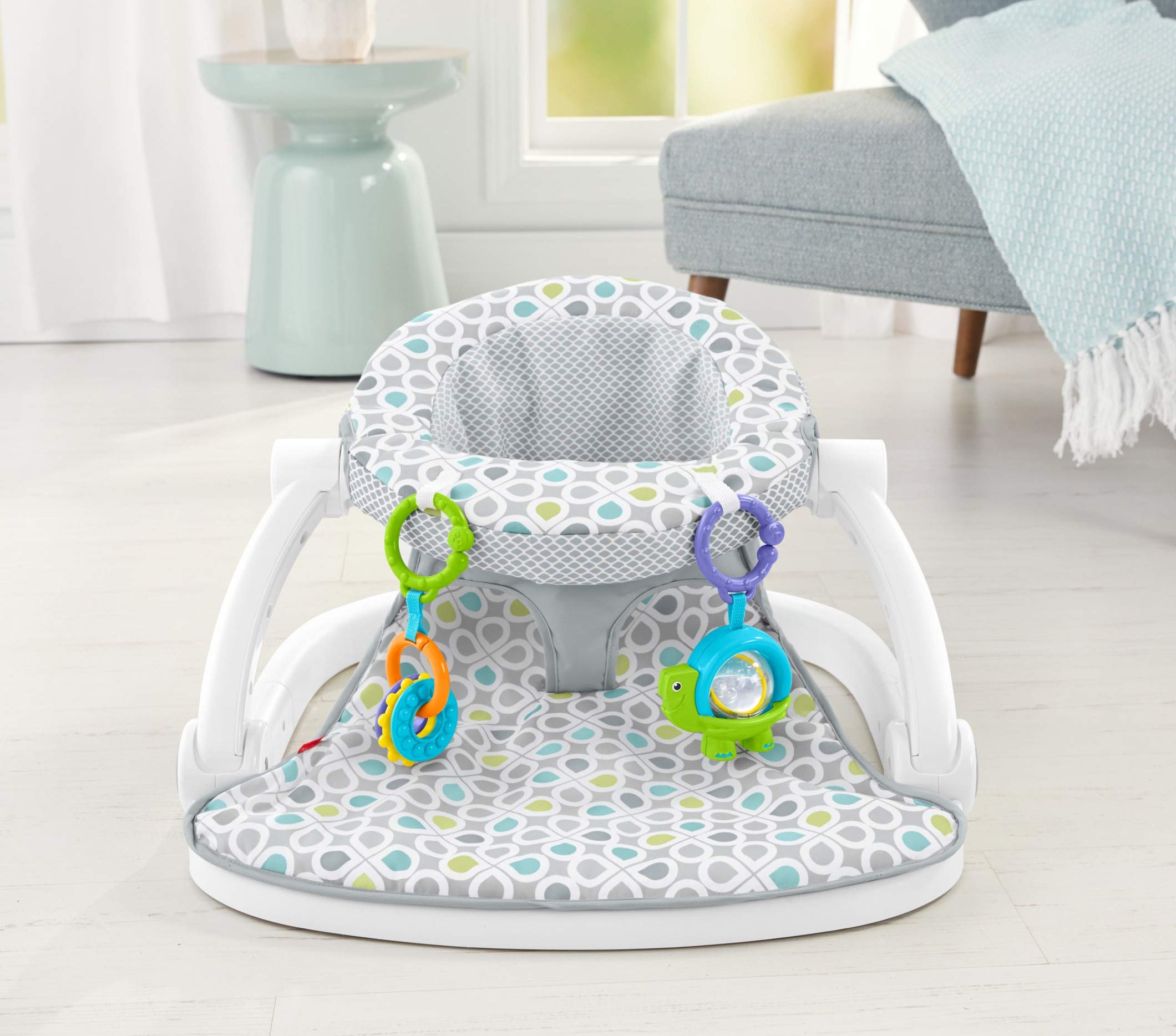Fisher-Price Portable Baby Chair Sit-Me-Up Floor Seat With Developmental Toys & Machine Washable Seat Pad, Honeydew Drop