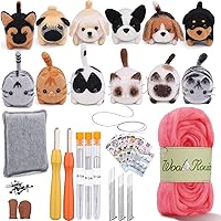 Needle Felting Kit,12 Pieces Doll Making Wool Needle Felting Starter Kit with 1.76oz Colored Natural Wool Roving,Felting Foam Mat for DIY Craft Animal Home Decoration Birthday Gift (Fuschia Pink)