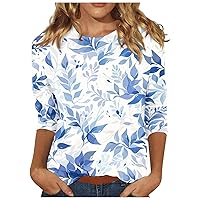 Womens T Shirts Crew Neck Floral Dressy Blouses Loose Fit Boho Casual Shirts Summer Cute Trendy Tops