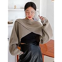 Women's Sweater 2022 Solid Criss Cross Crop Sweater Women's Clothing (Color : Mocha Brown, Size : X-Large)
