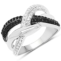 0.52 Carat Genuine White Diamond and Black Diamond .925 Sterling Silver Ring