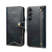 LZTONGK-Cowhide Leather Genuine Oil Wax Cowhide Leather Phone Case for Samsung Galaxy S22 Ultra/S22 Plus/S22 with Detachable Wrist Strap with 3 Card Slots&Cash Slot (S22Ultra,BLUE1)