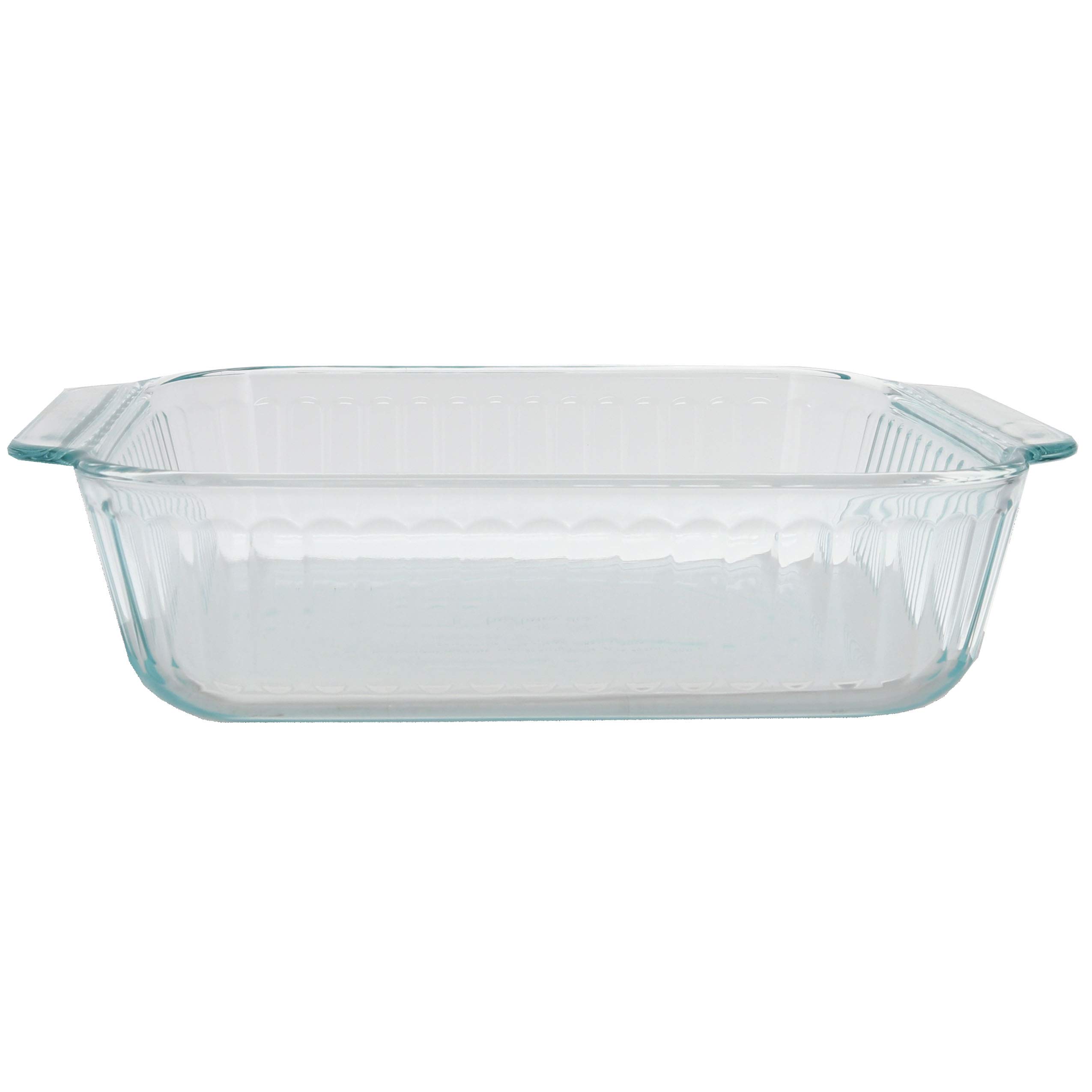 Pyrex (2) 222-SC Sculpted Clear Glass Baking Dishes & (2) 222-PC 2qt Blue Lids