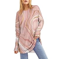 Workout Tops for Women, Printed Round Neck Loose Long Sleeve Medium Length Leaky Thumb T-Shirt Top Women Blouses and Fashion Womens Tops White V Shirts Wrap Tops Shirts (3XL, Pink)