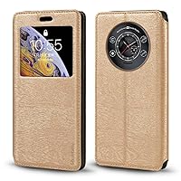 for Cubot Kingkong Star Case, Wood Grain Leather Case with Card Holder and Window, Magnetic Flip Cover for Cubot Kingkong Star (6.78”) Gold