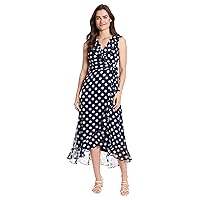 London Times Women's Sleeveless Ruffle Detail Faux Wrap Tie Midi Dress