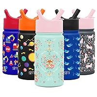 Simple Modern Kids Water Bottle with Straw Lid | Insulated Stainless Steel Reusable Tumbler for Toddlers, Girls | Summit Collection | 14oz, Fox and the Flower