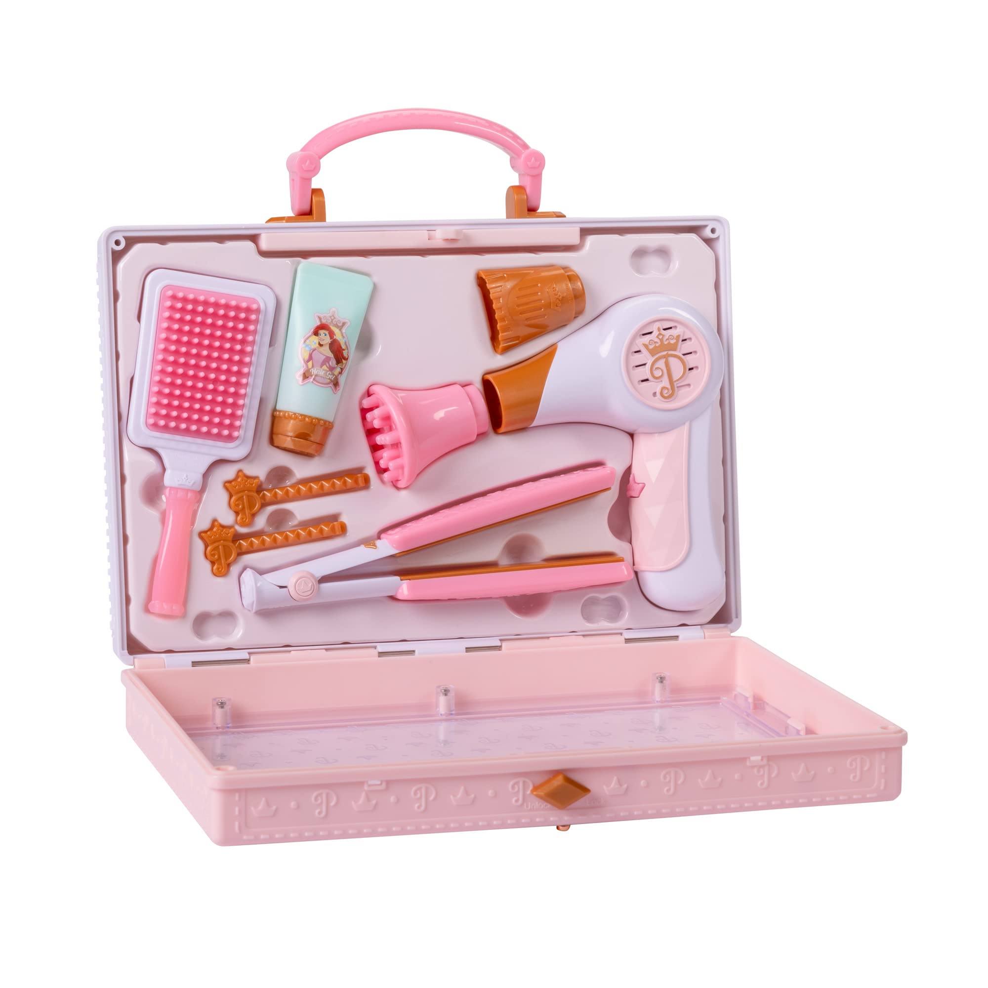 Disney Princess Style Collection Girls Trendy Hair Pretend Play Styling Tools with Sound & Storage Tote for On-the-Go!