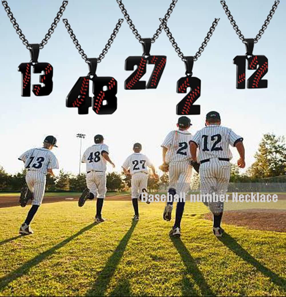 HSWYFCJY Personalized Baseball Number Necklace for Boys 0-99 Athletes Jersey Number Stainless Steel Baseball Team Charms Pendant Baseball Gifts for Men