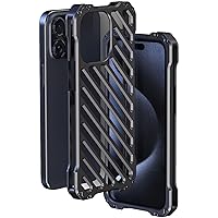 Metal Case for iPhone 15/15 Pro/15 Plus/15 Pro Max, Hollow Design Aluminum Alloy Bumper Hollow Heat Dissipation Shockproof Protective Case with Camera Lens Protector,iPhone15Pro