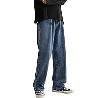 Andongnywell Men's Loose Straight Leg Jeans Baggy Straight Thick Ceiling Wide-Leg Denim Pants Trousers