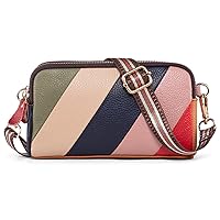 Patchwork Small Crossbody Purse Cowhide Leather Shoulder Bag for Women 2 Zippers Colorful Mini Purse