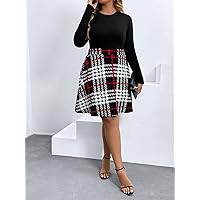Women's Tops Oversized t Shirts for Women Plus Plaid Print Flare Skirt t Shirts for Women (Color : Multicolor, Size : X-Large)