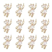 CHGCRAFT 12Pcs Real 18K Gold Plated Bear Charm Bear Brass Micro Pave Clear Cubic Zirconia Pendants with Loop for Jewelry Necklace Bracelet Earring Making Crafts,12x6x3mm