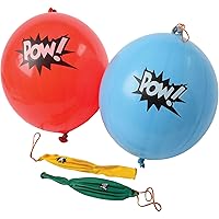 U.S. Toy Lot Of 12 Assorted Color Comic Book Super Hero Design Punch Balloons,blue, red, yellow, green