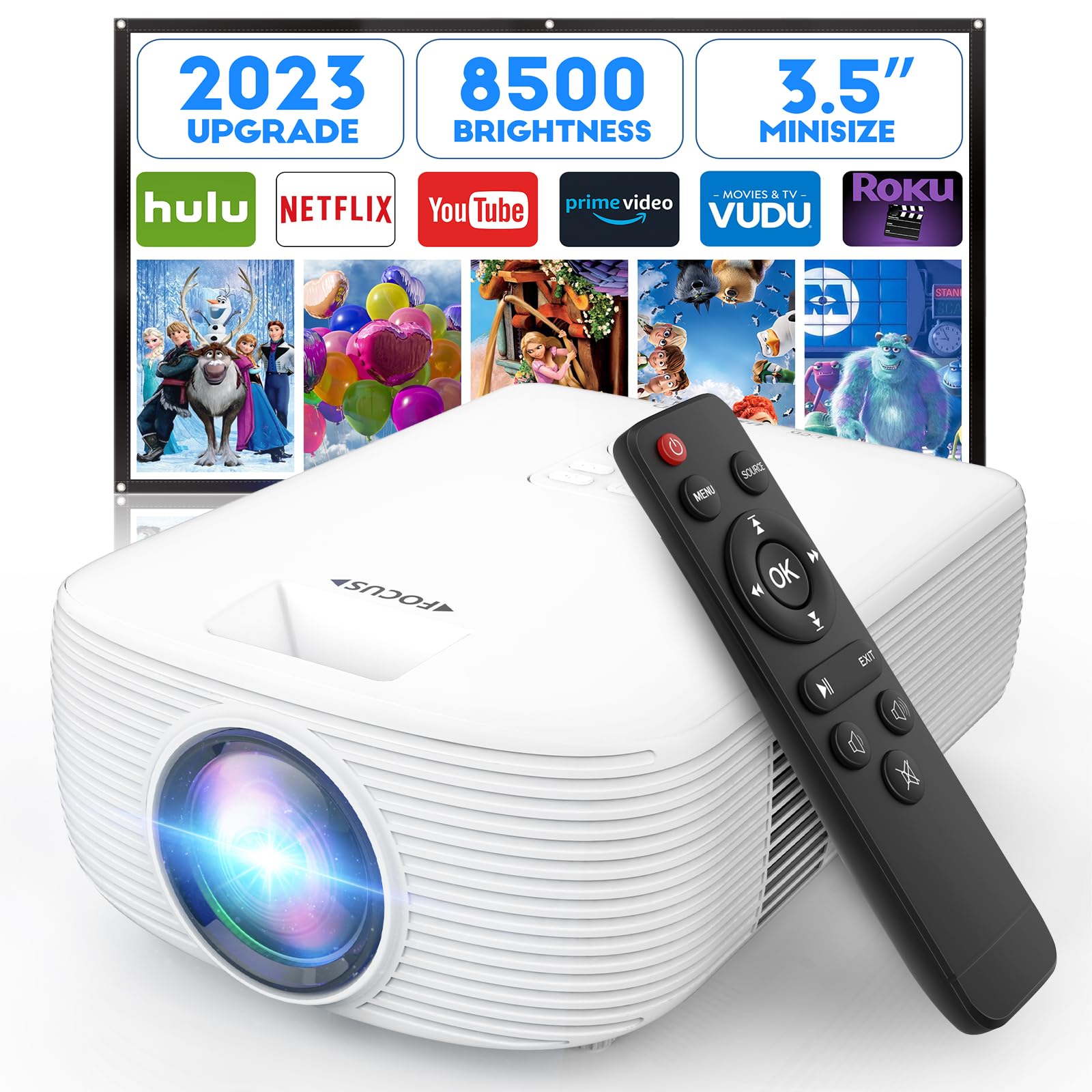 Mini Outdoor Projector, 2023 Upgraded Brightness, 1080P Supported Projector, Portable Movie Projector for Home Theater Compatible with TV Stick HDMI USB AV