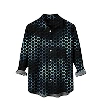 Men's Long Sleeve Shirts Gradient Pattern Printing Dress Shirt Lapel Button Down Shirt Casual Basic Blouse Tops