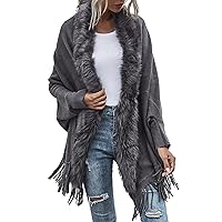 Womens Autumn and Winter Solid Knitted Cardigan Sweater Open Front Tassel Shawl Coat Collar Cloak Capes Cardigans
