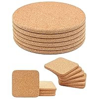6 Pack 8 Inch High Density Thick Cork Trivets for Hot Dishes and Hot Pots & 8 Pcs Cork Coasters for Drinks, Square Extra Thick Absorbent Cork Coaster Sets