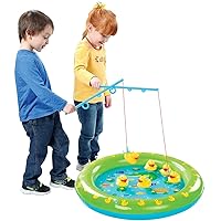 Kovot Inflatable Duck Fishing Pond - Indoor/Outdoor Water Toy Party Game, Includes 2 Fishing Poles and 6 Floating Ducks