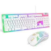 K10 Gaming Keyboard and Mouse Combo,Transparent Case RGB Backlit Keyboard with PBT Ball Keycap,Wired White Keyboard and Mouse Mechanical Feel 104 Keys Scroll Wheel for PC PS4 Xbox Mac Gaming Office
