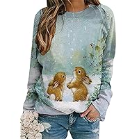 EFOFEI Women's Happy Easter's Day O Neck Tops Cute Rabbit Graphic Sweatshirts Casual Animal Print Pullover