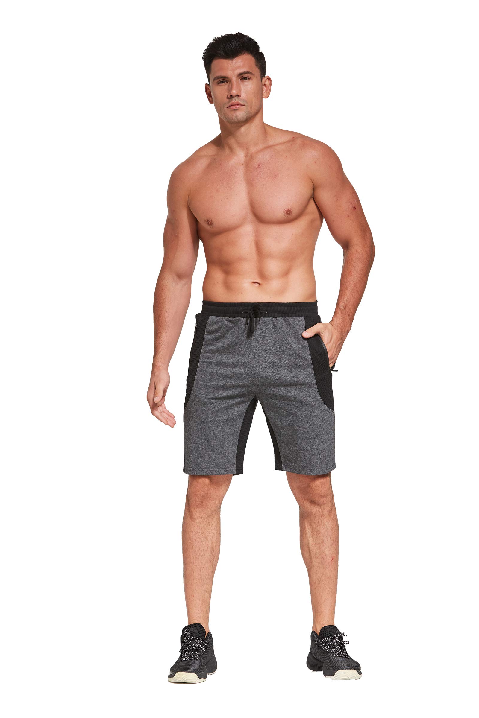 Tansozer Mens Gym Shorts Summer Running Shorts with Zip Pockets 