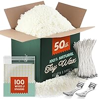 Hearth & Harbor Soy Candle Wax for Candle Making, Natural Soy Wax for Candle Making 50 lb Bag with Supplies, 100 Cotton Candle Wicks, 100 Wick Stickers, 2 Centering Devices - 50 Pounds Soy Wax Flakes