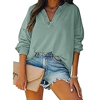 Dokotoo Sweatshirt for Women V Neck Button Down Casual Long Sleeve Shirts for Women Loose 2023