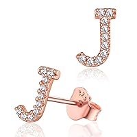 Silver Initials Earrings for Female Sterling Silver Tiny Stud Earrings with Letter J Ears Charms