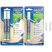 Grout Pen Tile Paint Marker: Yellow Cream 1 Pack and 2 Pack White with Extra Tips (Narrow, 5mm) - Waterproof Tile Grout Colorant Marker for Cleaner Looking Floors & Whitener Without Bleach