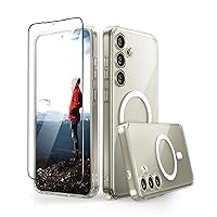 CaseBorne Slim Series Compatible with Samsung Galaxy S24 Case - [3-in-1 Combo] [Ultra Clear Hybrid Magnetic Cover] with Tempered Glass Screen Protector