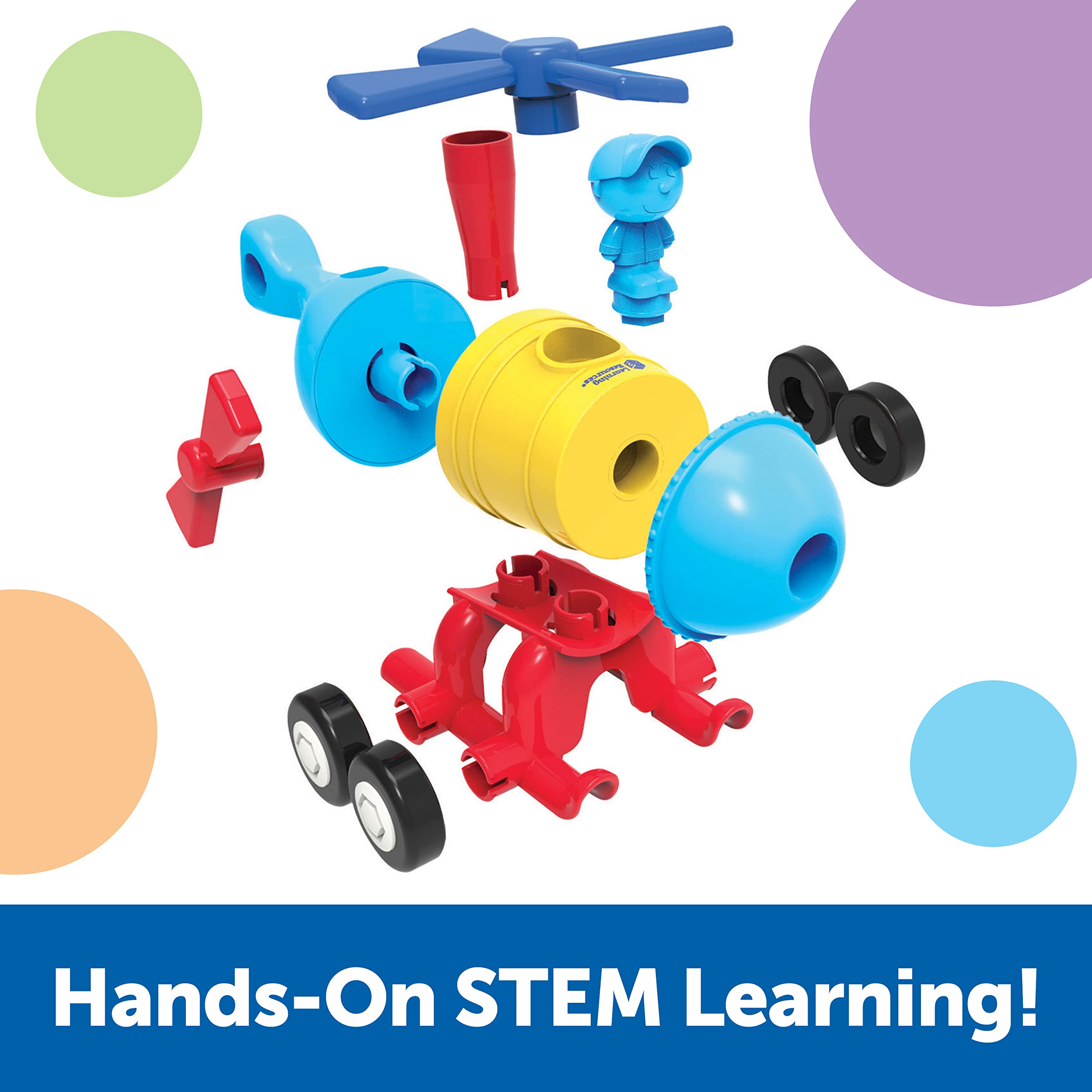 Learning Resources 1-2-3 Build It! Rocket-Train-Helicopter - 17 Pieces, Ages 2+ Toddler Learning Toys, Encourages Creative Thinking, Toddler Building Toy, STEM Toys, Early Engineering Toys