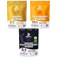 Ultimate Tropical Fruit & Nordic Berry Bundle - Freeze-Dried 5oz Mango, 3.5oz Cloudberry Extract, 5oz Organic Black Raspberry Powders - Perfect for Smoothies, Baking, & Superfood Boosts