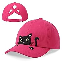 Mwfus Kids Girls Criss-Cross Black Cat Baseball Cap Ponytail Hat Cute Adjustable Toddlers Sun Hat Trucker Hats for 3-8 Years