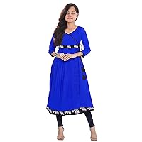 Indian Women's Long Dress Royal Blue Tunic Animal Print Kurti Casaual Party Wear Frock Suit
